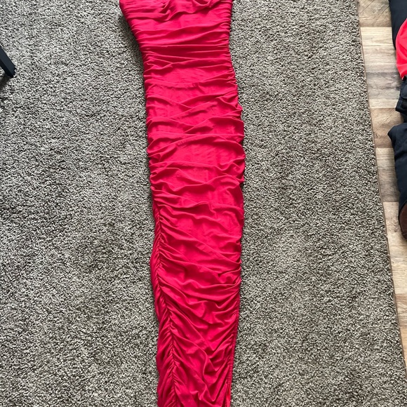 Chic Red Ruched Maxi Dress - Picture 2 of 3